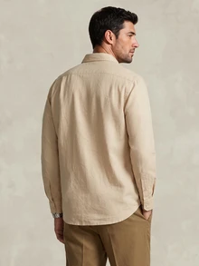 Lornavo Men's Solid Color Casual Versatile Daily Wear Shirt - Apricot - View 2