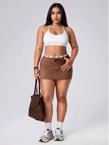 Rhythm Era Women's Plus Size Solid Color Halter Neck Everyday Fitness Sports Bra - White - View 3