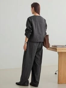 Dazy-Less Women's Solid Color Long Sleeve Single-Breasted Jacket And Pants Casual 2 Pieces Set - Grey - View 2