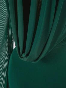 Amplova Romantic Vacation Earthy Tone Low-Cut Draping Collar, Flared Sleeves, Bodycon Mini Dress - Dark Green - View 5