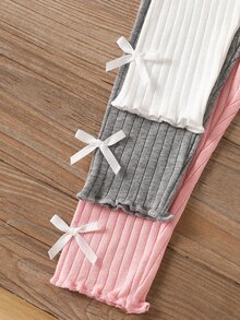 SHEIN Vintaside Kids 3件組女嬰打底褲，秋季休閒度假款，夏季純色長褲，刺繡愛心設計，簡約甜美風 - 彩色 - 查看 7
