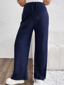 SHEIN 純色前綁帶簡約休閒孕婦長褲 秋季 - 藏蓝色 - 查看 6