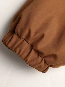 SHEIN Tween女孩兒童冬季棕色花卉保暖內裡拉鍊連帽外套，彈性腰頭，加厚休閒通勤秋冬外套 - 棕色 - 查看 9