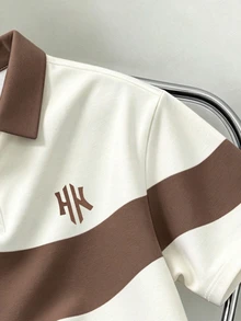 Daypath Brown And Beige Color-Block Short Sleeve Polo Shirt With Button Placket And Regular Fit - Multicolor - View 5