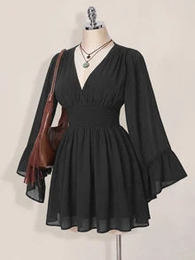 SHEIN ICON 女款度假風抓皺洋裝 - 深灰色 - 查看 4