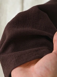 Rusticease 女款兩件套：休閒極簡棕色翻領七分袖襯衫外套與格紋V領細肩帶洋裝，適合外出穿著 - 棕色 - 查看 7