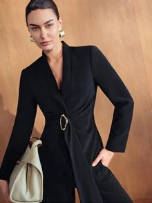MOTF PREMIUM WOMEN'S METAL DECOR FASHION VERSATILE COMMUTE & TRAVEL BLAZER - Black - View 5