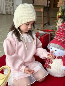 DAZY Infant/Toddler (Girl) Round Neck Lace Ruffle Trim Long Sleeve Comfortable Casual Sweatshirt Set, Autumn/Winter - Baby Pink - View 4
