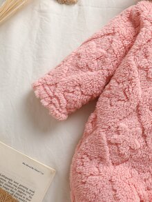 SHEIN 新生兒極簡時尚可愛針織提花法蘭絨長袖連帽連身衣家居服秋季款 - 粉色 - 查看 7