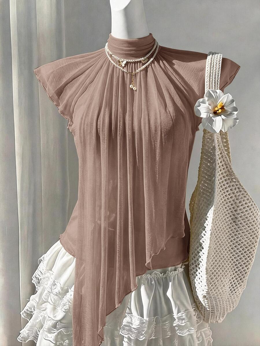 Soleia New Asymmetrical Romantic Ruffle Women's Top For Date, Afternoon ...