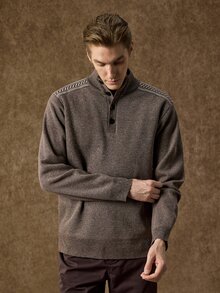 Manfinity CityGents Men's Autumn/Winter Half-Open Neckline Shoulder-Fit Knit Pullover Sweater - Coffee Brown - View 2