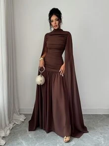 Elenzga Đầm voan nữ dáng rủ thanh lịch lãng mạn cho tiệc tùng và tụ họp - Cà phê - Xem 5