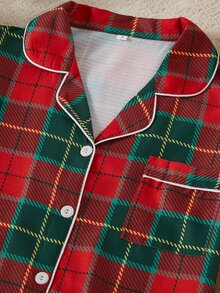 Dream Adore Classic Plaid Button-Down Lapel Short Sleeve Shorts Women's Pajama Set - Multicolor - View 3