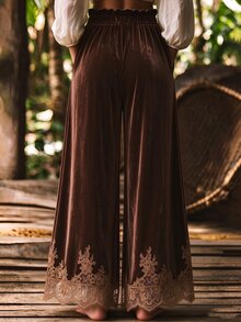 Holdful Holdful Women's Autumn Solid Color Waist Tie Wide Leg Loose Long Pants - Brown - View 2