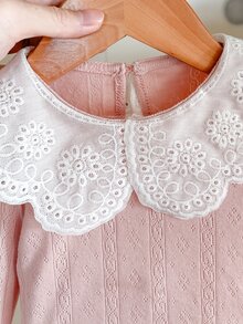 Cozy Pixies Baby Girl Decorative Ruffle Collar Round Neck Long Sleeve Pullover Top Solid Color Versatile Comfortable - Baby Pink - View 5