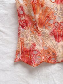 Soleia 歐美年輕度假風性感前衛蕾絲雙層修身魚骨束胸衣 Bustier INS配色甜美浪漫花卉鏤空刺繡塑身衣 女款秋季服飾 - 橘色 - 查看 2