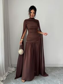 Elenzga Đầm voan nữ dáng rủ thanh lịch lãng mạn cho tiệc tùng và tụ họp - Cà phê - Xem 6