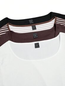 SHEIN LUNE CURVE 4件組圓領長袖T恤，休閒時尚女款秋季日常穿著上衣 - 彩色 - 查看 4