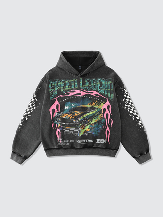 Herren Hoodie in Große Größen mit gewaschenem, abgenutztem und bedrucktem Muster