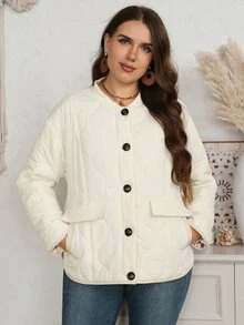 EMERY ROSE Plus Size Comfortable Winter Button Long Sleeve Padded Coat - Multicolor - View 5