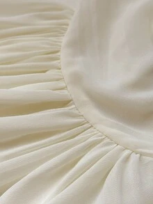 Maweii Plus Size V-Neck Criss-Cross Chiffon Blouse With Flared Long Sleeves, Elastic Waist And Asymmetrical Ruffle Hem, Flattering Shirt - Beige - View 6