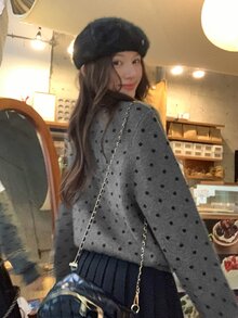 DAZY Cardigan Kasual Wanita Motif Polkadot dengan Hiasan Pita - Grey - View 8