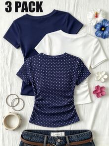 3PCS Teen Girls T-Shirts - Multicolor - View 2