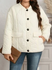 EMERY ROSE Plus Size Comfortable Winter Button Long Sleeve Padded Coat - Multicolor - View 10