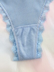 Eraneu 3件組蕾絲拼接蝴蝶結性感舒適迷人彩色女童丁字褲 - 彩色 - 查看 5