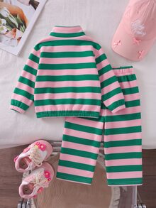 SHEIN 女童卡其棕豹紋保暖內裡兩件套，半拉鍊立領上衣 + 寬腿長褲，加厚保暖內裡 - 彩色 - 查看 2
