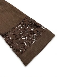 Al Najma Spring/Summer Fashion V-Neck Flared Sleeve Patchwork 3D Embroidered Lace Trim Full Skirt Dress - Brown - View 10