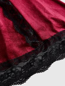 Sweetness Autumn/Winter Gothic Dark & Contrast Lace Mini Dress For Women - Burgundy - View 4
