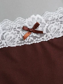 Elamini Spring/Autumn New 2 Pieces Set, Contrast Lace, Design-Driven Outfit, Slimming Fit, Suitable For Daily Wear And Street Style - Brown - View 6
