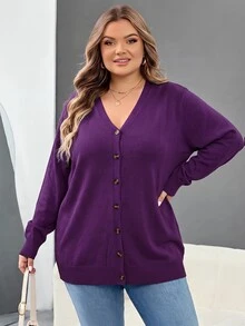 SHEIN CURVE+ 大尺碼黑色冬季休閒日常針織開襟衫 8XL，女裝 6XL 5XL XXL 哥德風萬聖節服裝，蜘蛛網印花秋季透視緊身褲 - 紫色 - 查看 6