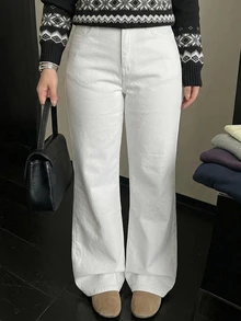 Dazy Plus Plus Size Women's Casual Daily Travel Denim Jeans With Pockets And Buttons - White - View 4