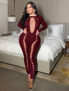 NU&NOW Plus Size Women's Minimalist Fashion Summer Jumpsuit Fall Cloth For Women - Burgundy - View 3