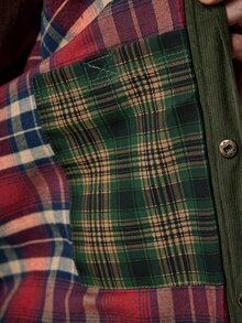 Manfinity CityGents Kemeja Pria Lengan Panjang Kancing Depan Motif Kotak-kotak Musim Semi/Gugur - Hijau Tentara - View 6