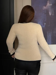 Dazy Plus Autumn Sexy Fitted Hollow-Out Contrast Color Drawstring Bow-Knot Sweater - Beige - View 2