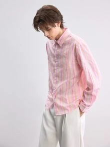 RONVEXI Men's Striped Casual Long Sleeve Shirt For Daily Wear - Multicolor - View 4