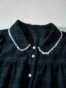 Rusticease Plus Size Colorblock Button Front Patchwork Collar Peter Pan Collar Long Sleeve Dress Elegant Formal Fall Winter 2026 - Multicolor - View 4