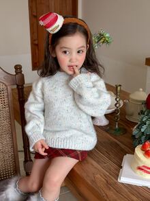 DAZY Infant/Toddler (Girl) Round Neck Lace Patchwork Long Sleeve Autumn/Winter Korean Style Sweater - White - View 6