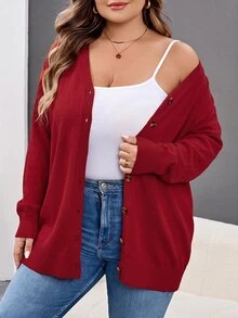 SHEIN CURVE+ 大尺碼黑色冬季休閒日常針織開襟衫 8XL，女裝 6XL 5XL XXL 哥德風萬聖節服裝，蜘蛛網印花秋季透視緊身褲 - 紅色 - 查看 4