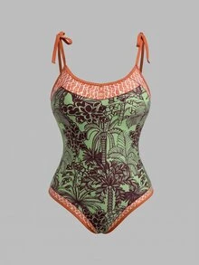 Swim Oasis Plus Size Coconut Tree Print One-Piece Swimsuit With Drawstring Waist Shorts Set - Multicolor - View 6