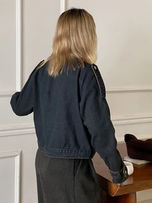 DAZY Women's Single-Breasted Casual Everyday Denim Jacket - Grey - View 2