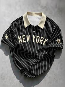 Manfinity EMRG Men's Summer Casual Striped Letter Print Polo Shirt - Multicolor - View 1