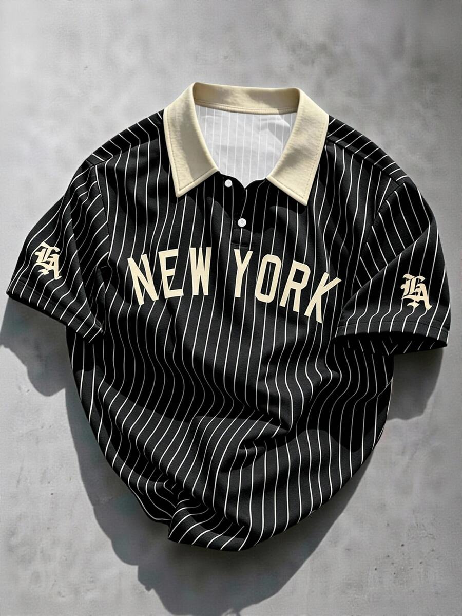Manfinity EMRG Men's Summer Casual Striped Letter Print Polo Shirt - Multicolor - View 1