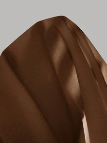 SHEIN 青少年女孩紋理極簡風百褶腰長袖襯衫 - 棕色 - 查看 7