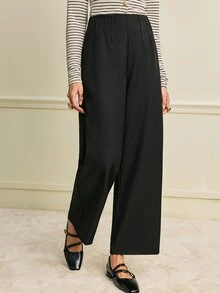 SHEIN Women's Straight Leg Casual Blazer Pants, Versatile Commuter Style, Slimming Fit - Black - View 4