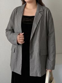 Dazy Plus Korean Style Striped Loose Office Wear Spring/Autumn New Blazer Jacket - Dark Grey - View 4
