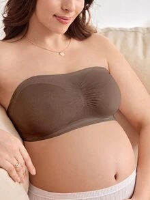 Moonlight&Mama 無縫抹胸哺乳孕婦內衣，高彈性，抓皺設計，無肩帶，極簡時尚，棕色，適用於懷孕與哺乳 - 棕色 - 查看 3